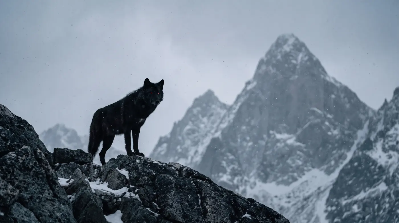 Apex Ops brand image: black wolf on a snow-covered ridge